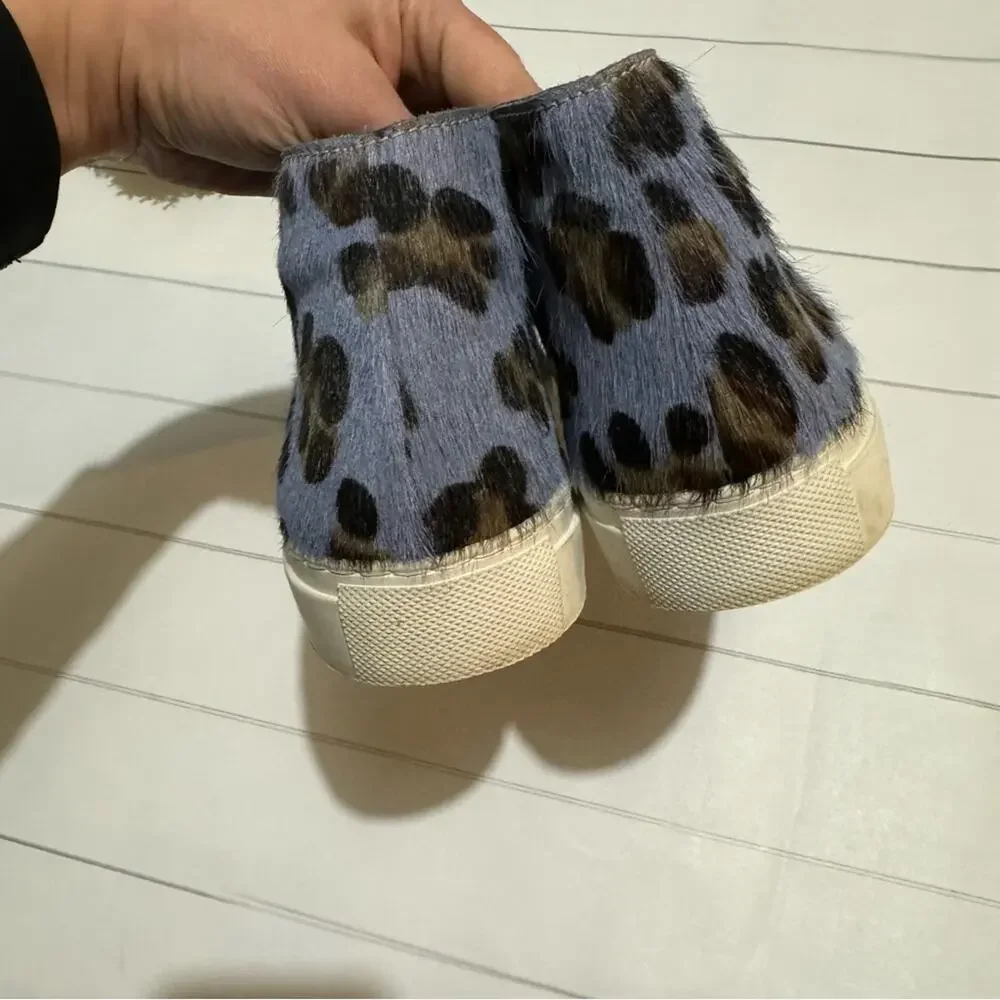 Penelope Childers Blue Leopard Print Leather Calf Hair High Top Sneakers Size 38